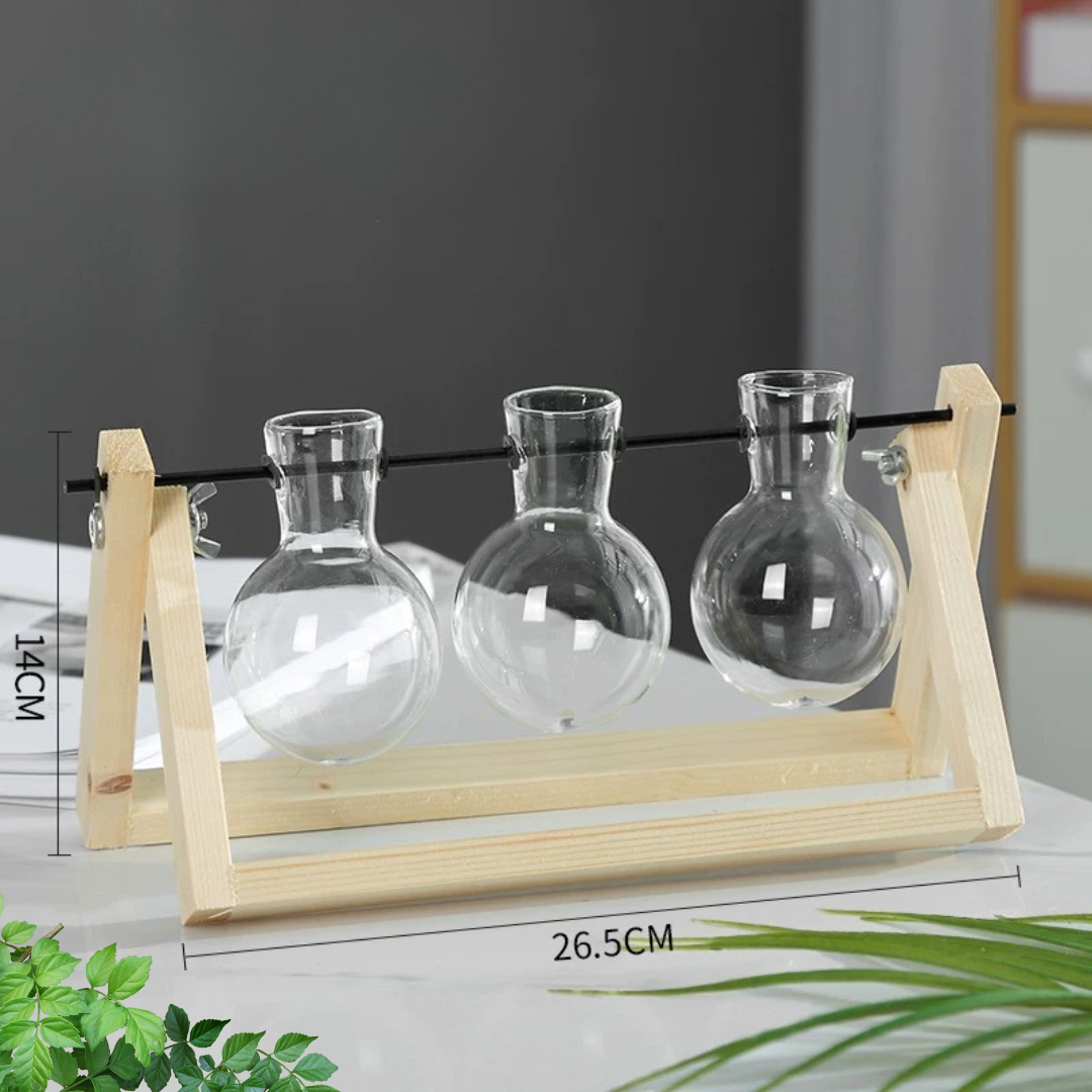 Glass Planter Hydroponic Pot Burlywood Frame Stand Table Decor