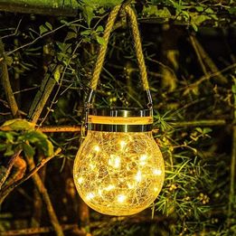 Susliving Fairy LED string Solar Hanging Light Ice Crack Glass Lantern