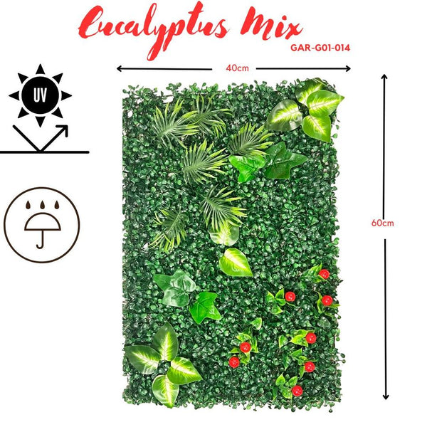 Eucalyptus Mix Cherry Premium Artificial Faux Grass Vertical Wall Panel 40 by 60cm