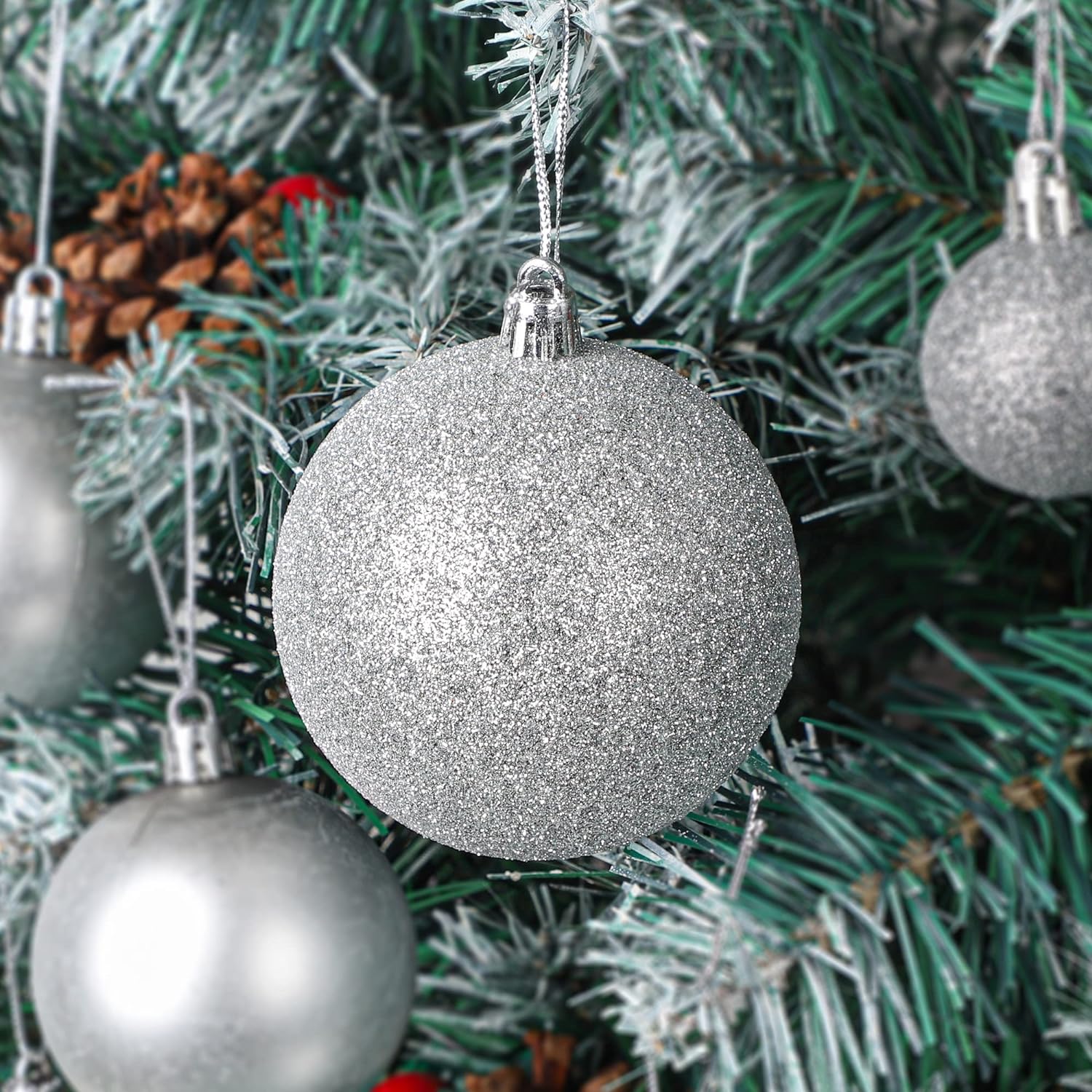 Assorted Silver Xmas Baubles Mix -24 pcs Set