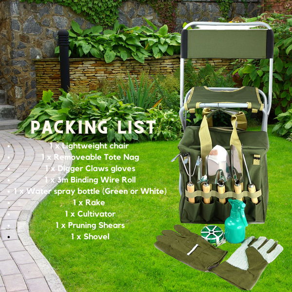 Susliving Detachable Gardening Chair Folding Stool Garden Tool Storage Bag With Tool Set
