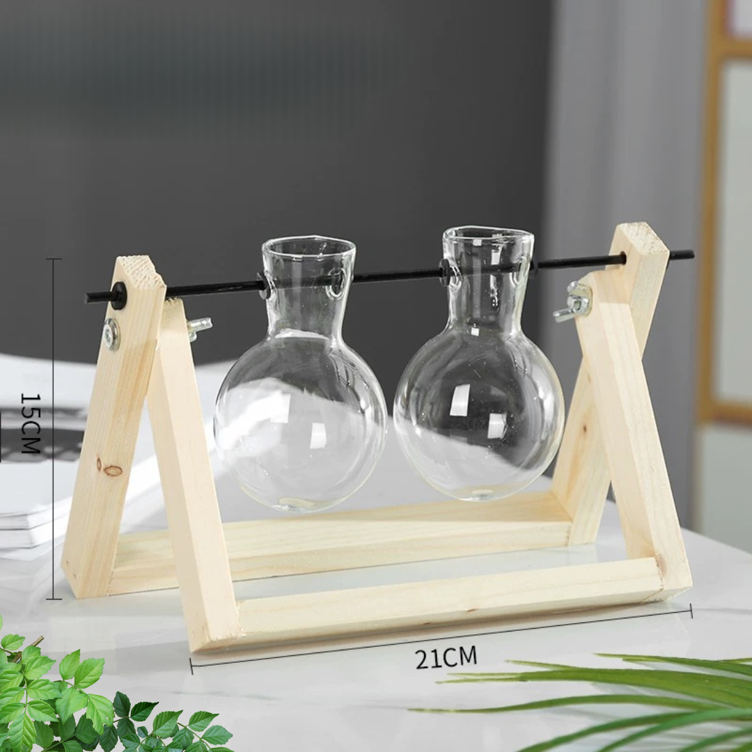 Glass Planter Hydroponic Pot Burlywood Frame Stand Table Decor