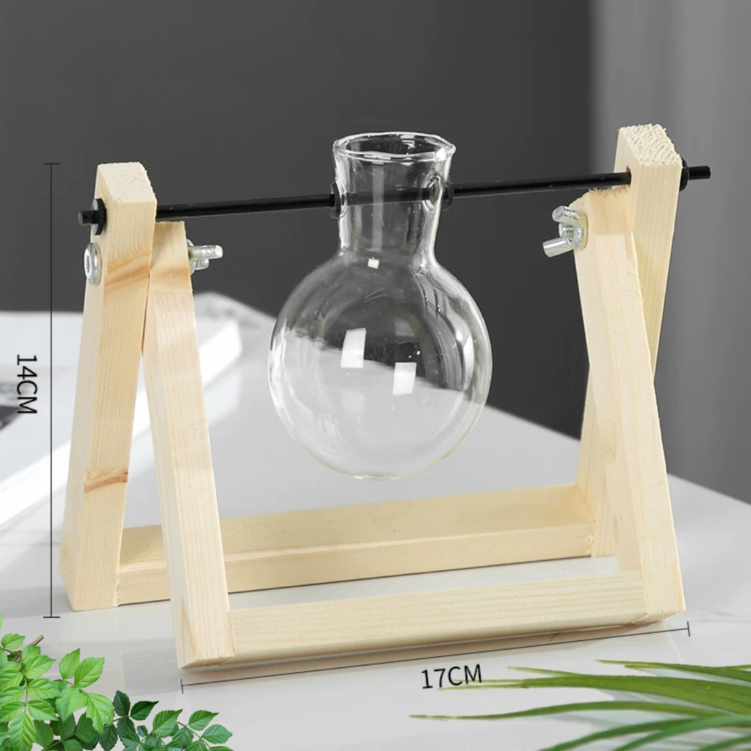 Glass Planter Hydroponic Pot Burlywood Frame Stand Table Decor