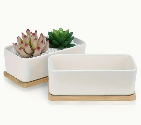 Flower Planter Ceramic Pots Bamboo Drag Creative Home Office Study Garden Decor