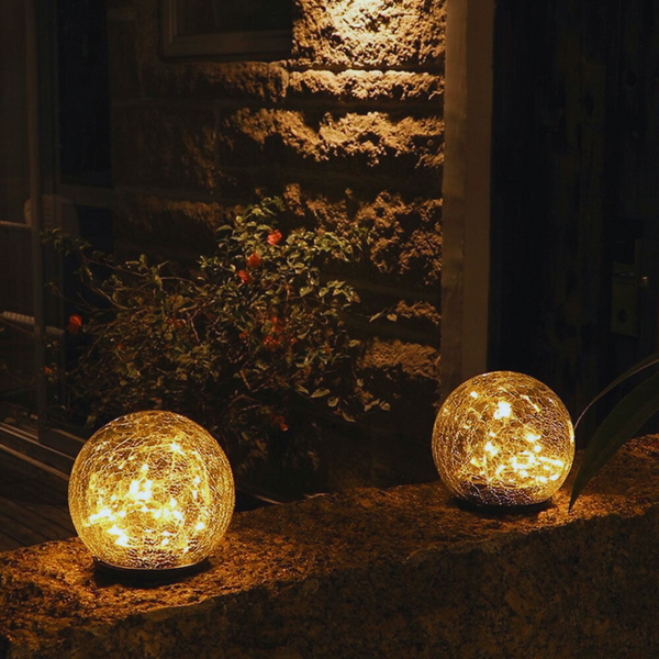 Solar-Powered Glass Ice Crack Landscape Lights - Set of 3 With stake