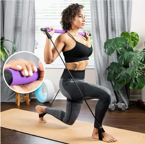 Multi-Functional Portable Pilates Stretch Rope Exercise Bar-Purple