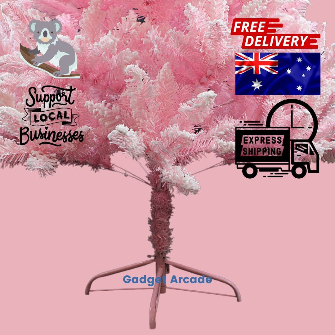 Susliving Fading Pink Xmas Tree White Pink Flocking Snow 5FT 1.50m