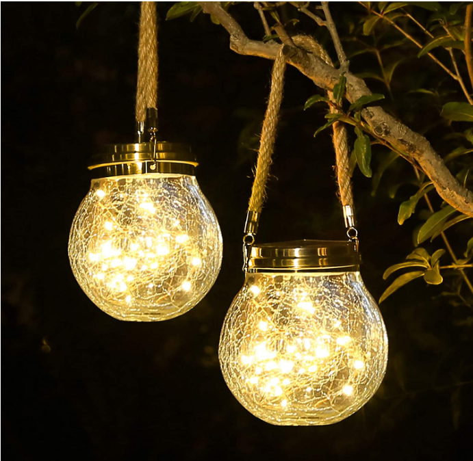 Susliving Fairy LED string Solar Hanging Light Ice Crack Glass Lantern