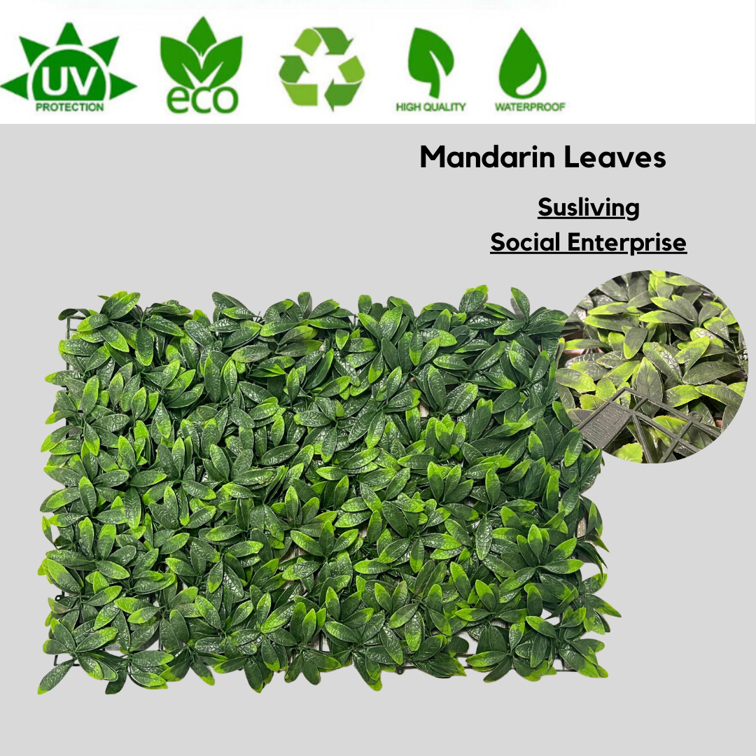 Susliving Artificial Grass Vertical Wall Mandarin Leaves Panel 40 by 60cm