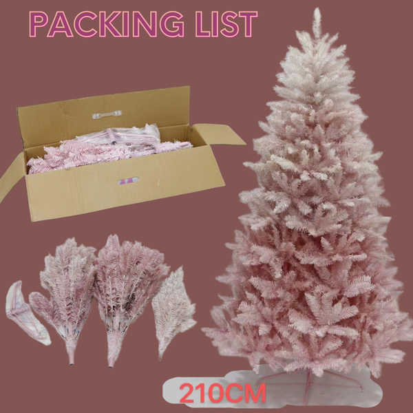 Susliving 7FT Xmas TREE Cherry Blossom Pinkish 2.10m Christmas Fairy Tree White Tips