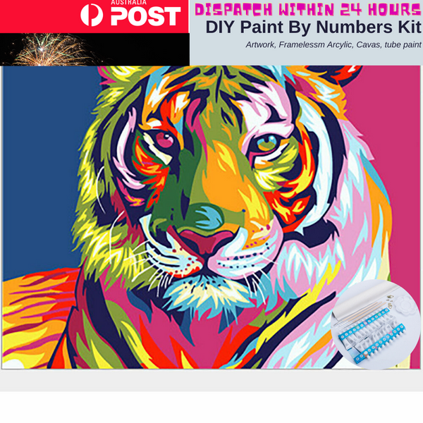 Art DIY Paint by Numbers Kit Large 40 by 50 Oil Painting Rainbow Tiger