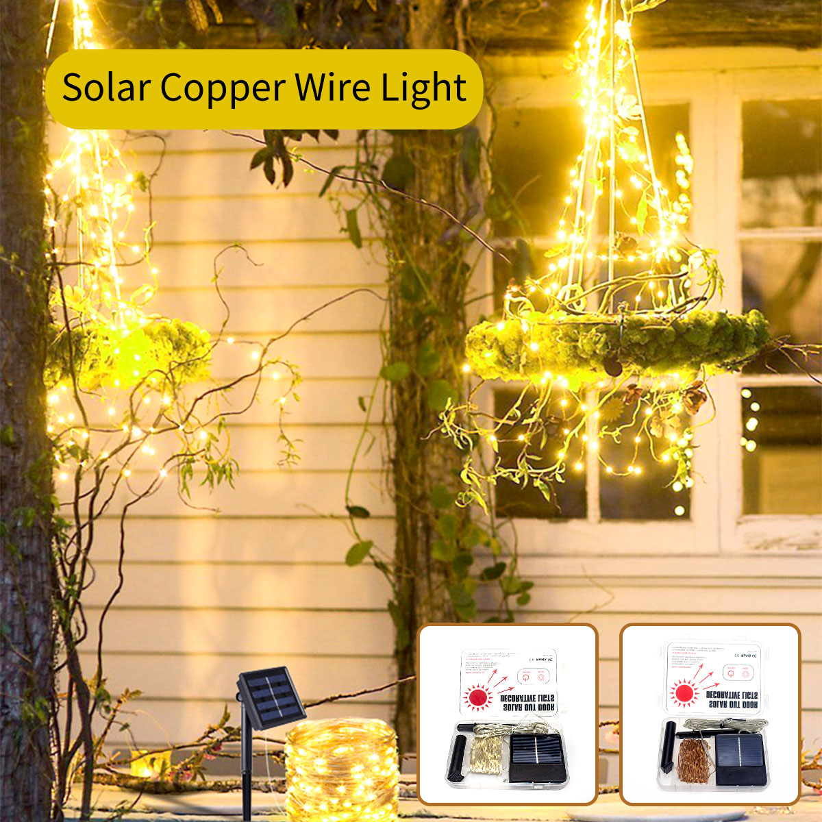 Susliving Waterproof Solar Copper Tree Lamp LED String Fairy Light - Gadget arcade