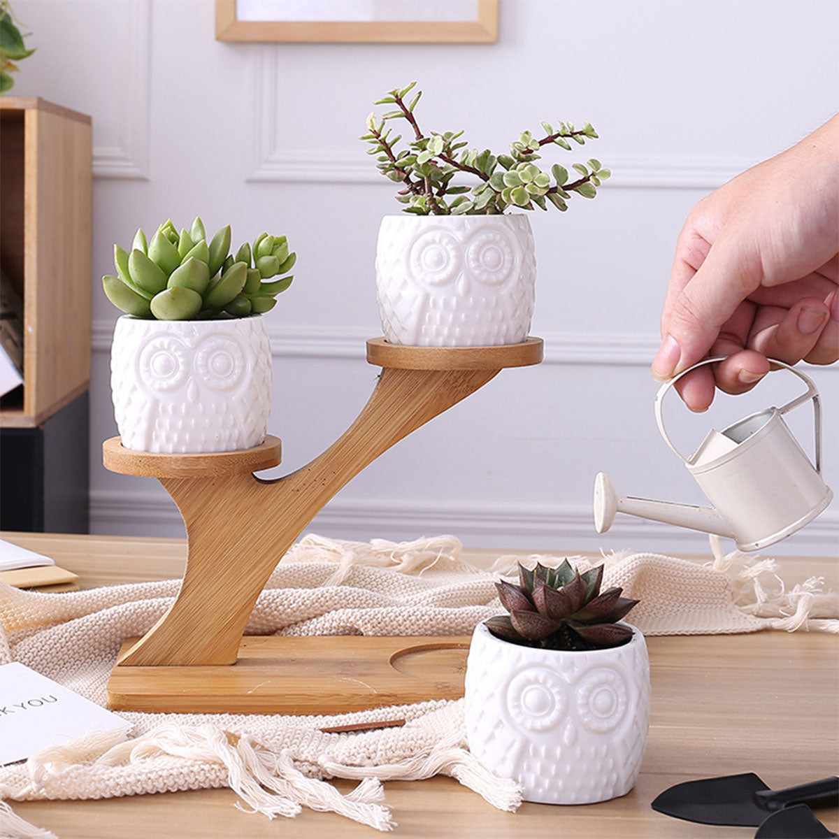 Flower Planter Ceramic Pots Bamboo Drag Creative Home Office Study Garden Decor - Gadget arcade