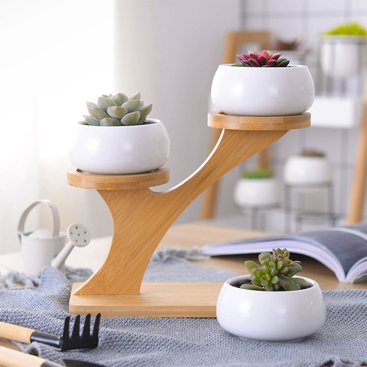 Flower Planter Ceramic Pots Bamboo Drag Creative Home Office Study Garden Decor - Gadget arcade