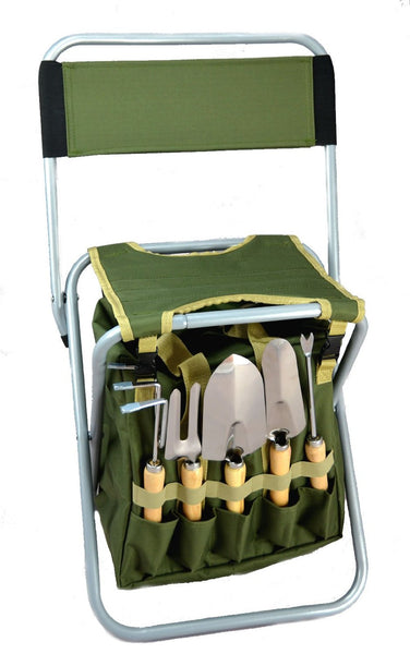 Susliving Detachable Gardening Chair Folding Stool Garden Tool Storage Bag With Tool Set - Gadget arcade