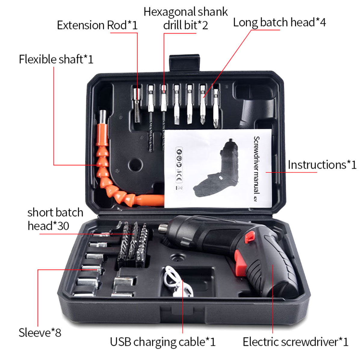 48Pcs 4.2V Rechargeable USB Cordless Screwdriver Electric Tool Set Screw Driver - Gadget arcade
