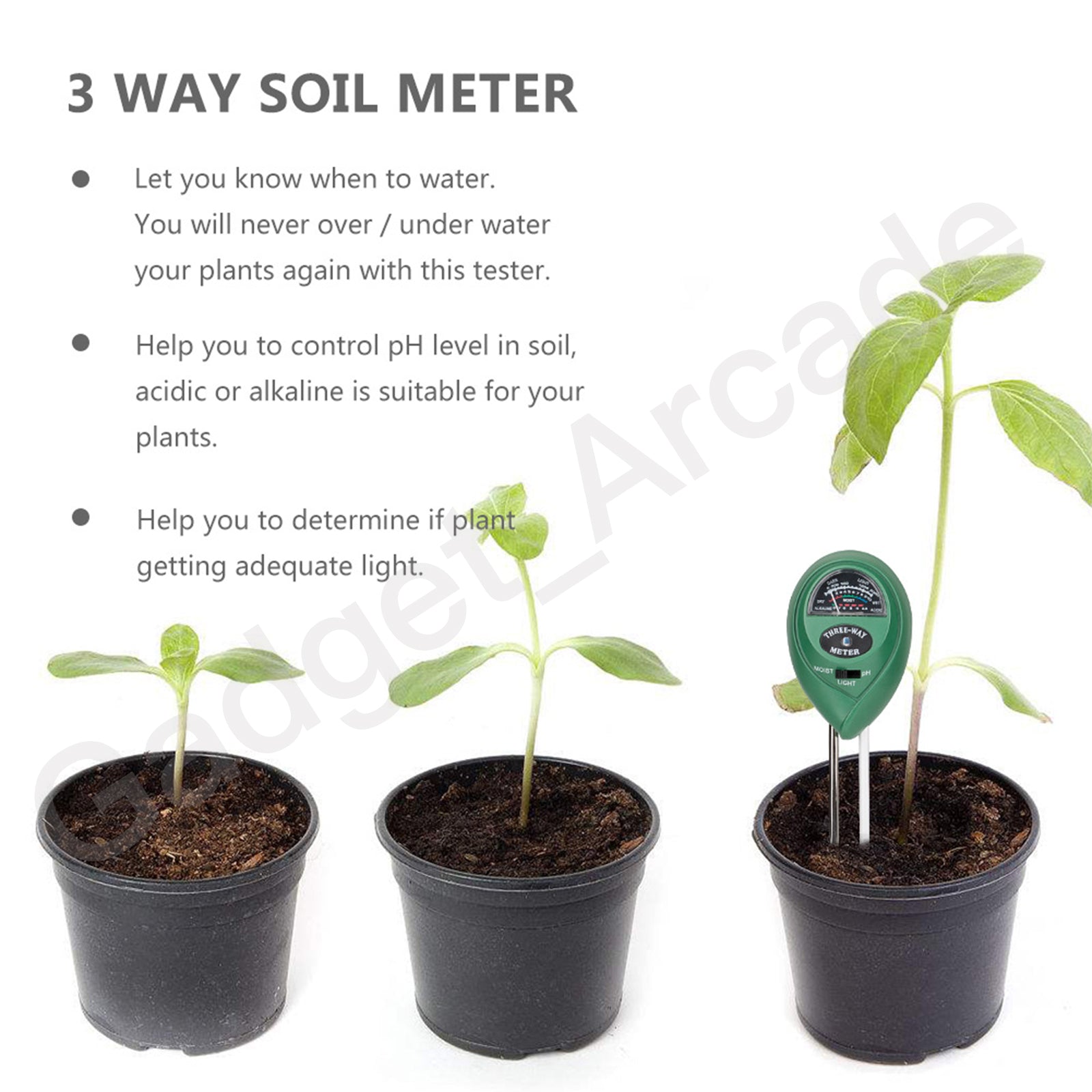 3 in 1 Soil PH Water Moisture Tester - Gadget arcade