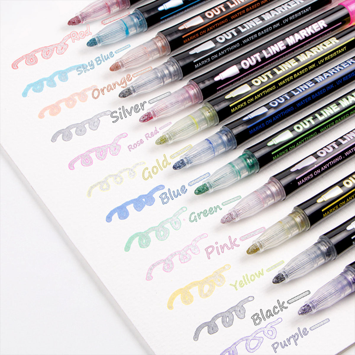 24 Colours Outline Markers Pens Writing Drawing Highlighter Card School DIY Set - Gadget arcade