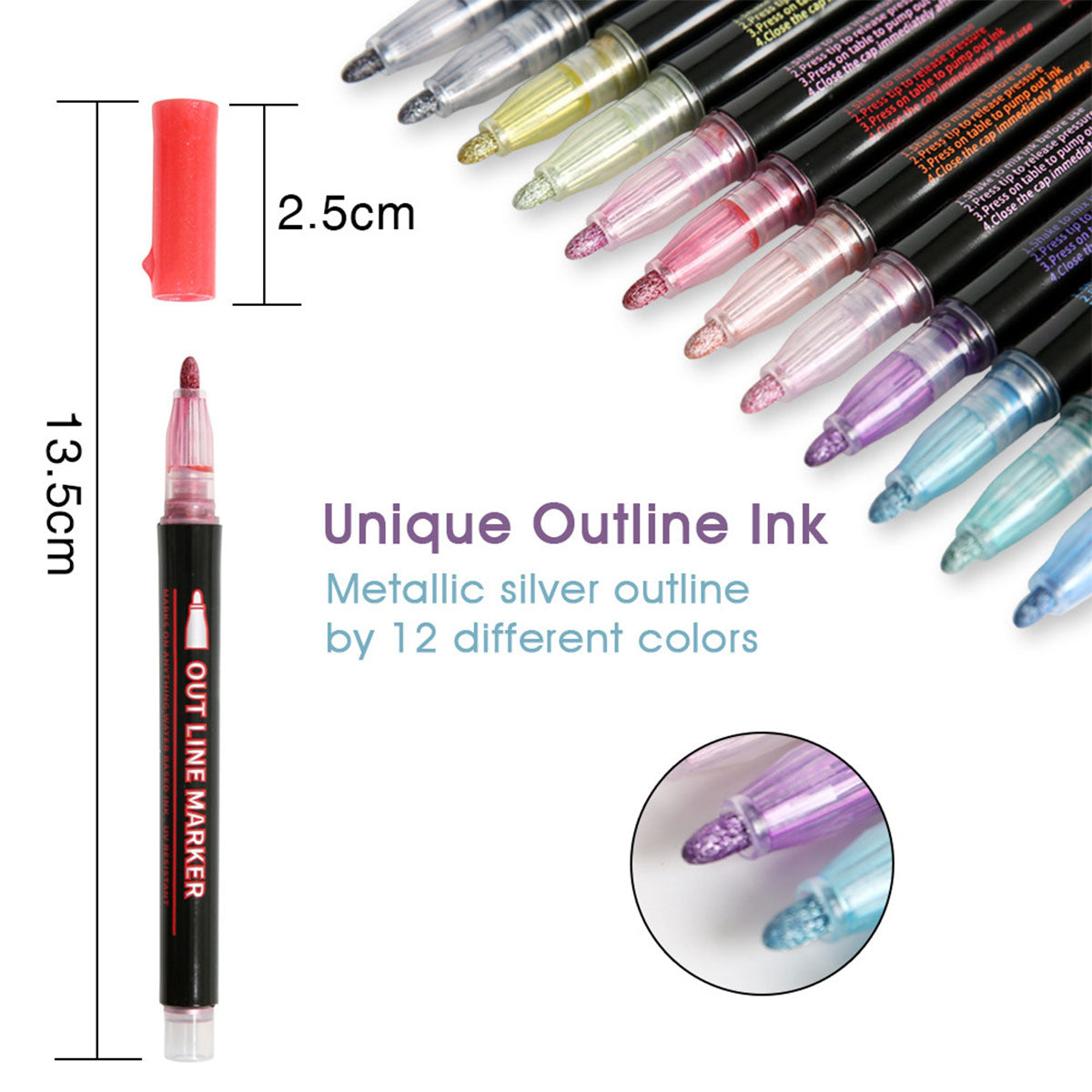 24 Colours Outline Markers Pens Writing Drawing Highlighter Card School DIY Set - Gadget arcade