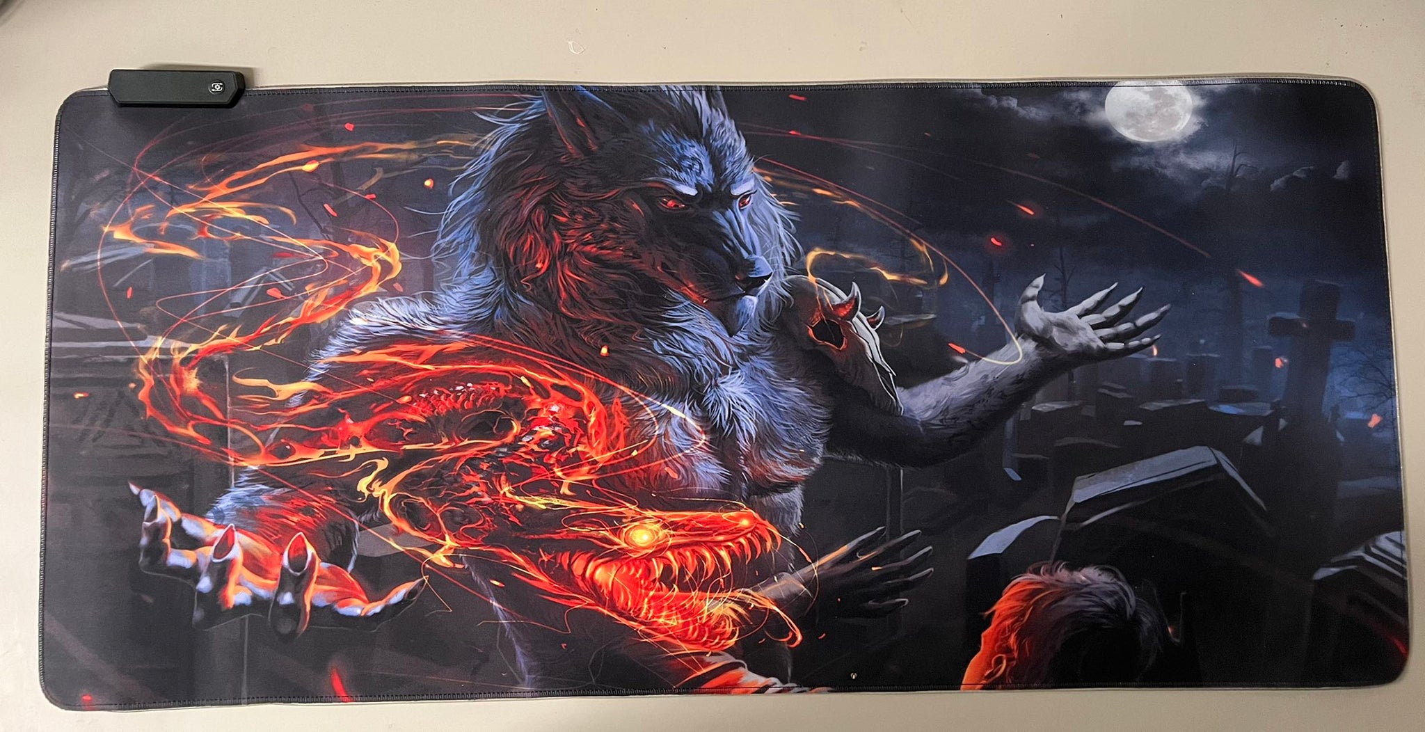 Werewolf RGB Gaming Mouse Pad Rubber Keyboard 900mm For Dual Monitor