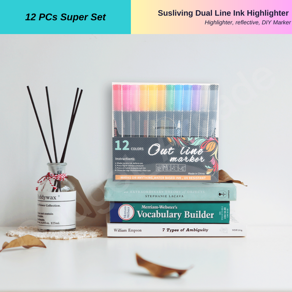 Susliving 12 Colours Outline Marker Highlighter Reflective Beautiful Drawing