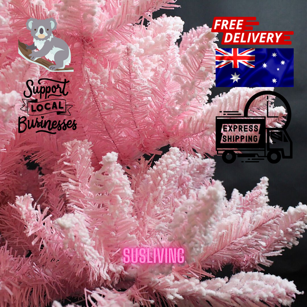 Susliving Fading Pink Xmas Tree White Pink Flocking Snow 5FT 1.50m