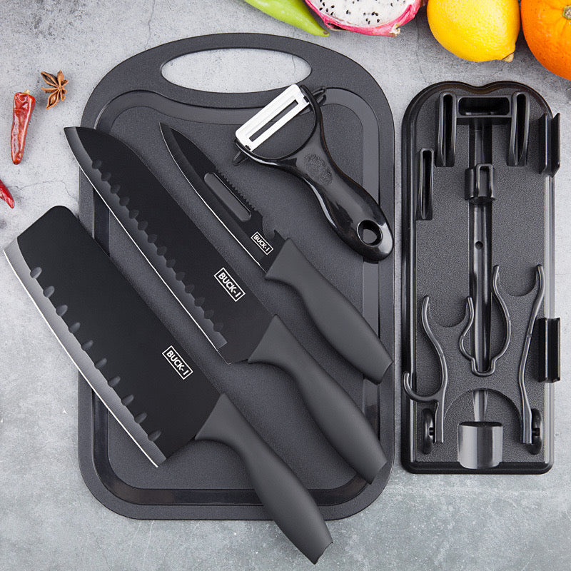 BUCK-1 Multifunction Camping Kitchen Knife Set with chopping board