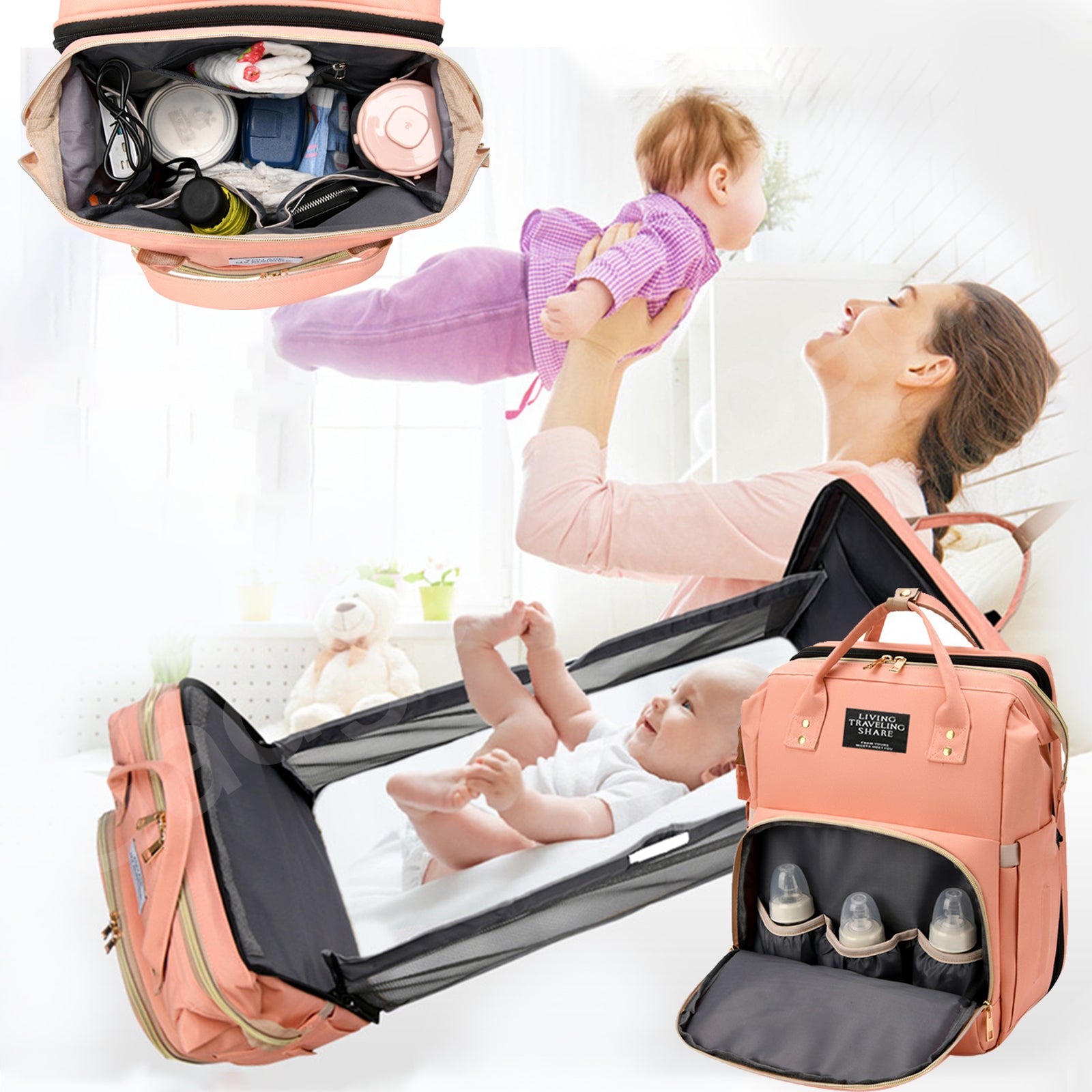 Easy Mummy Backpack Multifunctional Kids item storage convertible Crib