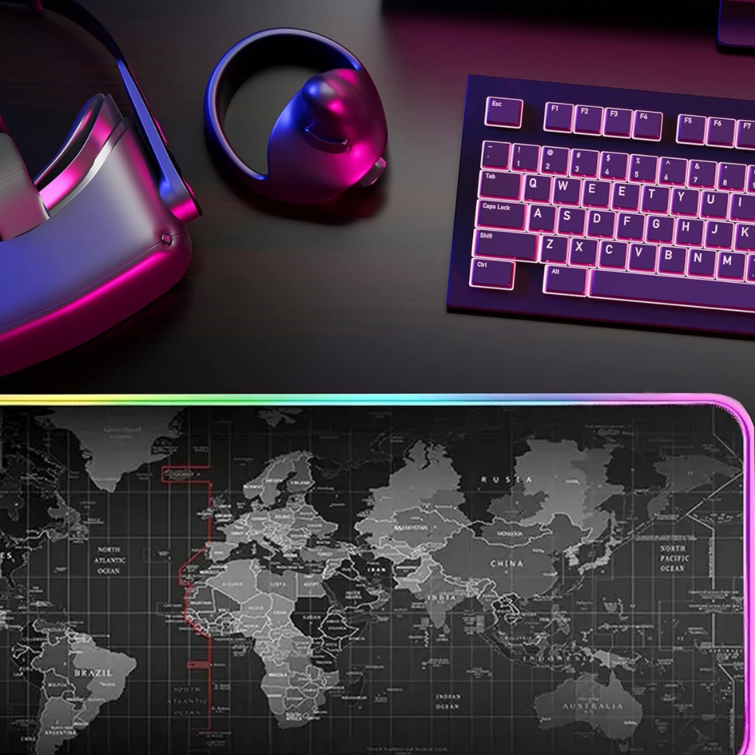 World Map RGB Gaming Rubber Mouse Pad Keyboard XXL 900mm Gift pack