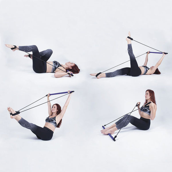 Susliving Portable Pilates Stretch Rope Exercise Bar-Black