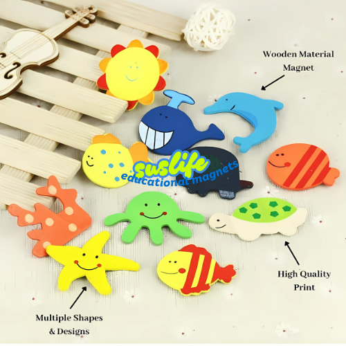 Suslife 36PCS set Learning Wood Cartoon Fridge Magnets Educational Toys Vocab