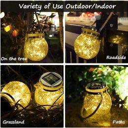 Susliving Fairy LED string Solar Hanging Light Ice Crack Glass Lantern