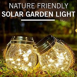 Susliving Fairy LED string Solar Hanging Light Ice Crack Glass Lantern