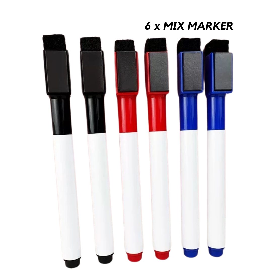 Whiteboard Marker Fridge Magnetic 6PCs Ink Pen Dry wipe Foam Rubber