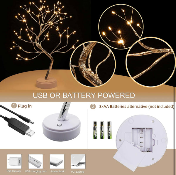 Desk Lamp Tree Lights USB Connection Night Light Two Way Battery Cable Portable