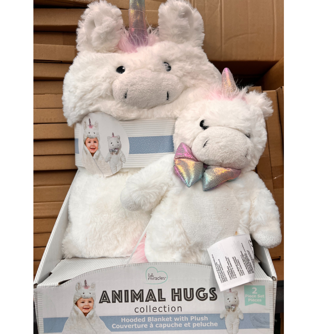 LITTLE MIRACLES 2pc Animal Hugs Collection Hooded Blanket With Plush Unicorn Set