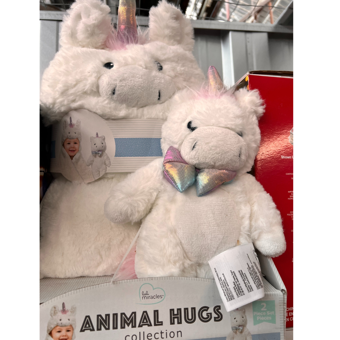 LITTLE MIRACLES 2pc Animal Hugs Collection Hooded Blanket With Plush Unicorn Set