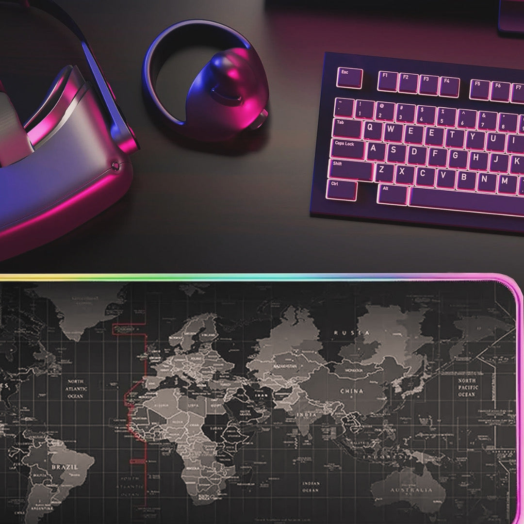 Global Map RGB Gaming Mouse Pad Rubber Keyboard 800mm XL Gift pack