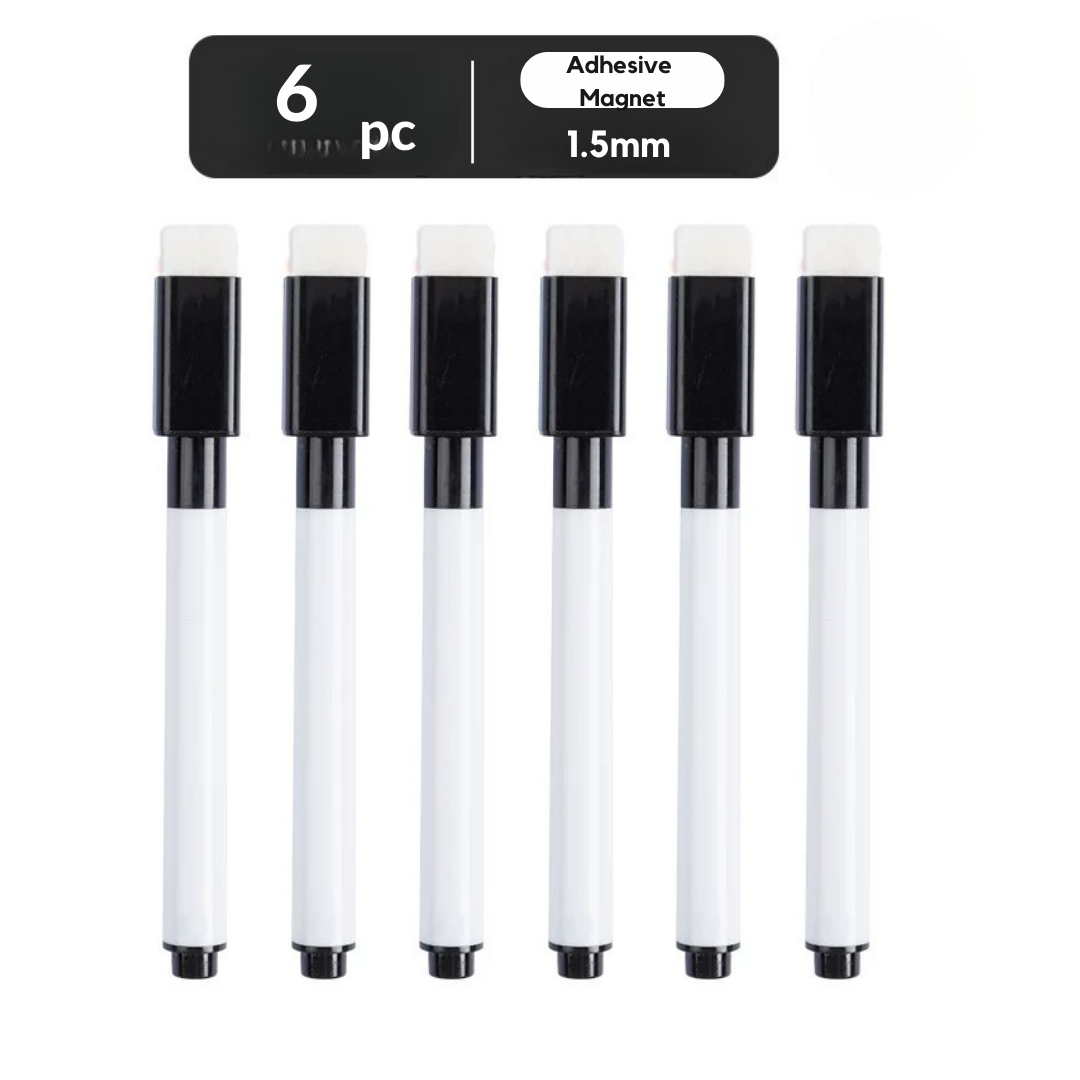 Whiteboard Marker Fridge Magnetic 6PCs Ink Pen Dry wipe Foam Rubber