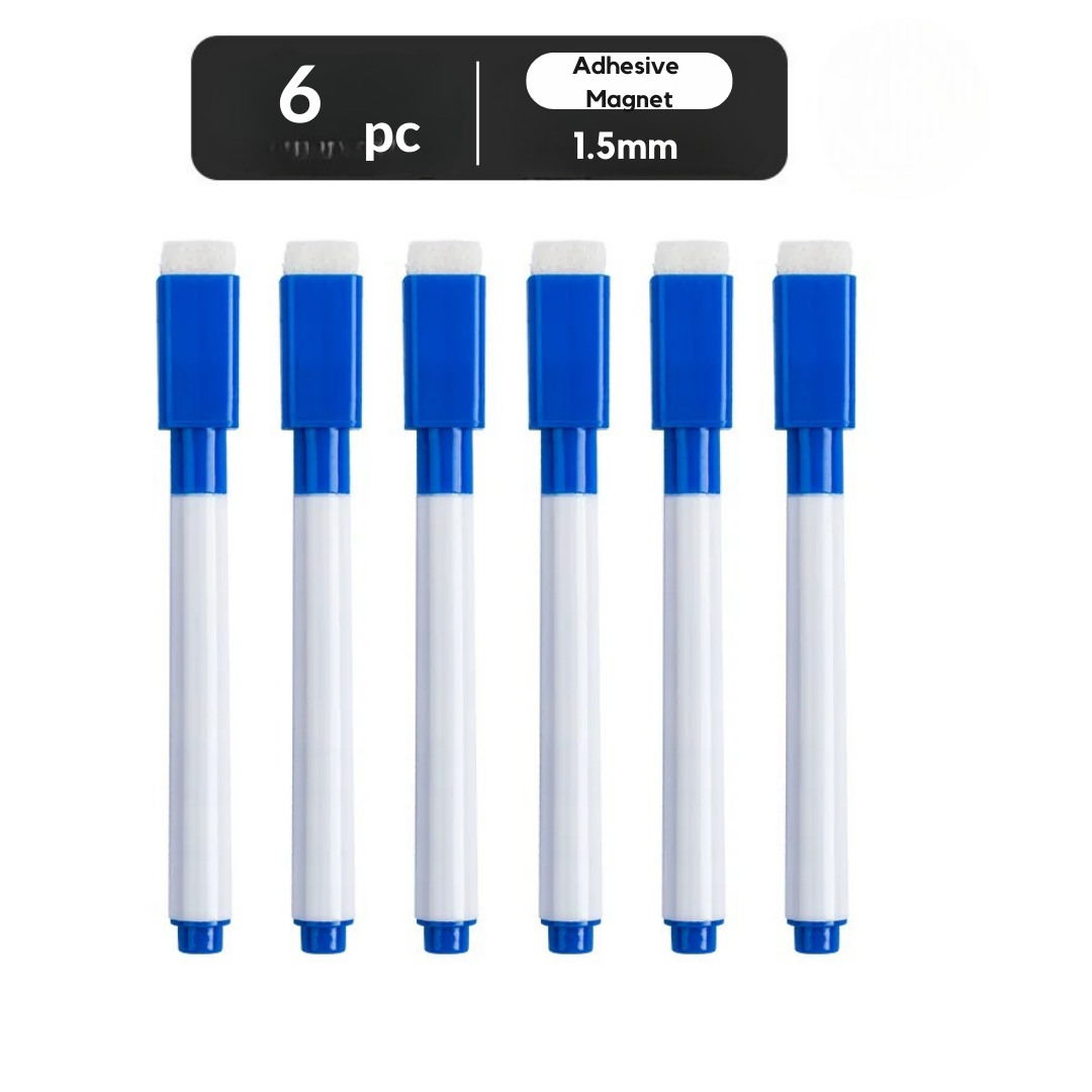 Whiteboard Marker Fridge Magnetic 6PCs Ink Pen Dry wipe Foam Rubber