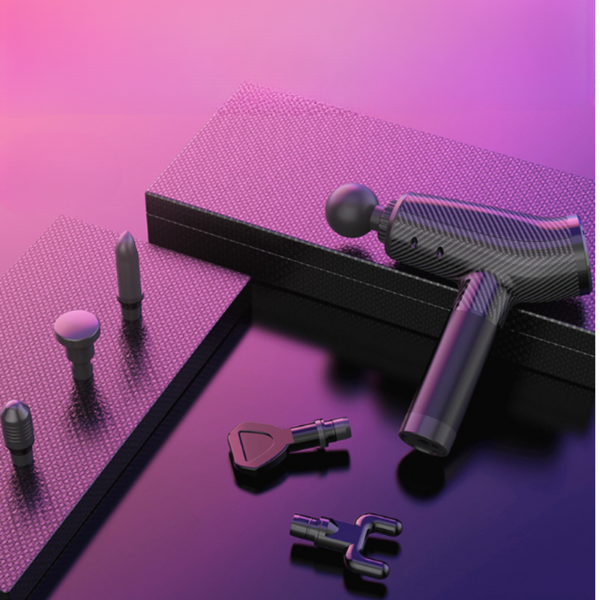 Charcoal Black Premium Performance Deep Tissue Massage Gun Six Heads 20 Intensity Curved
