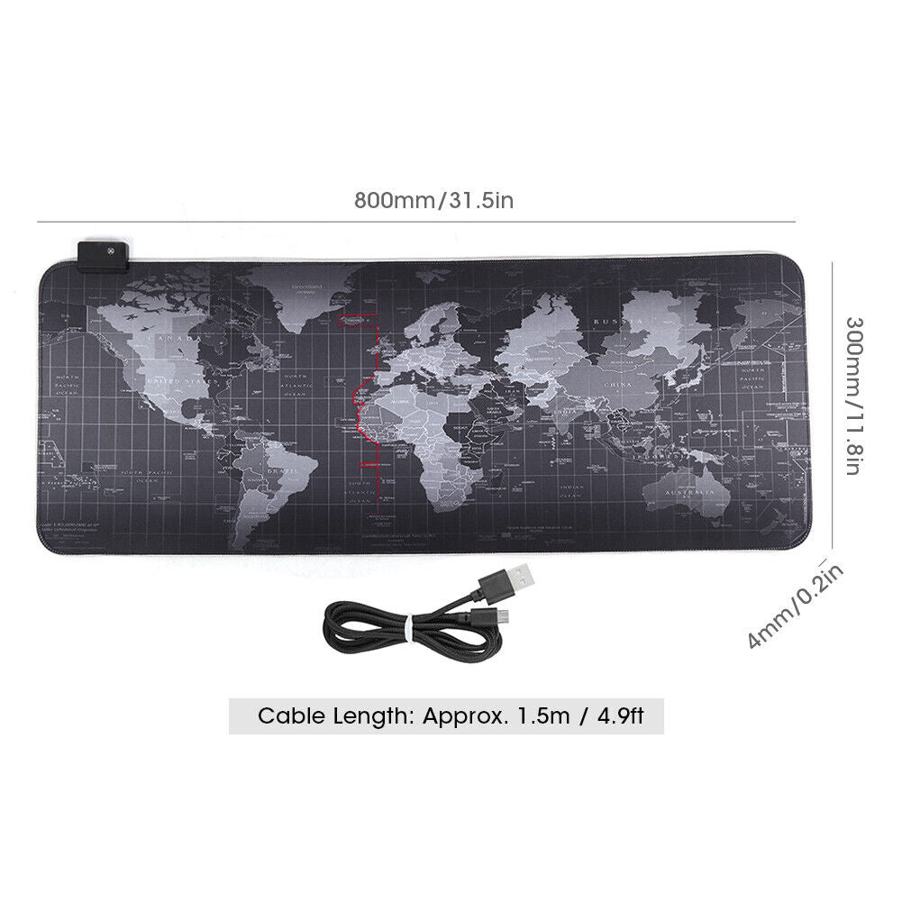 World Map RGB Gaming Rubber Mouse Pad Keyboard XXL 900mm Gift pack