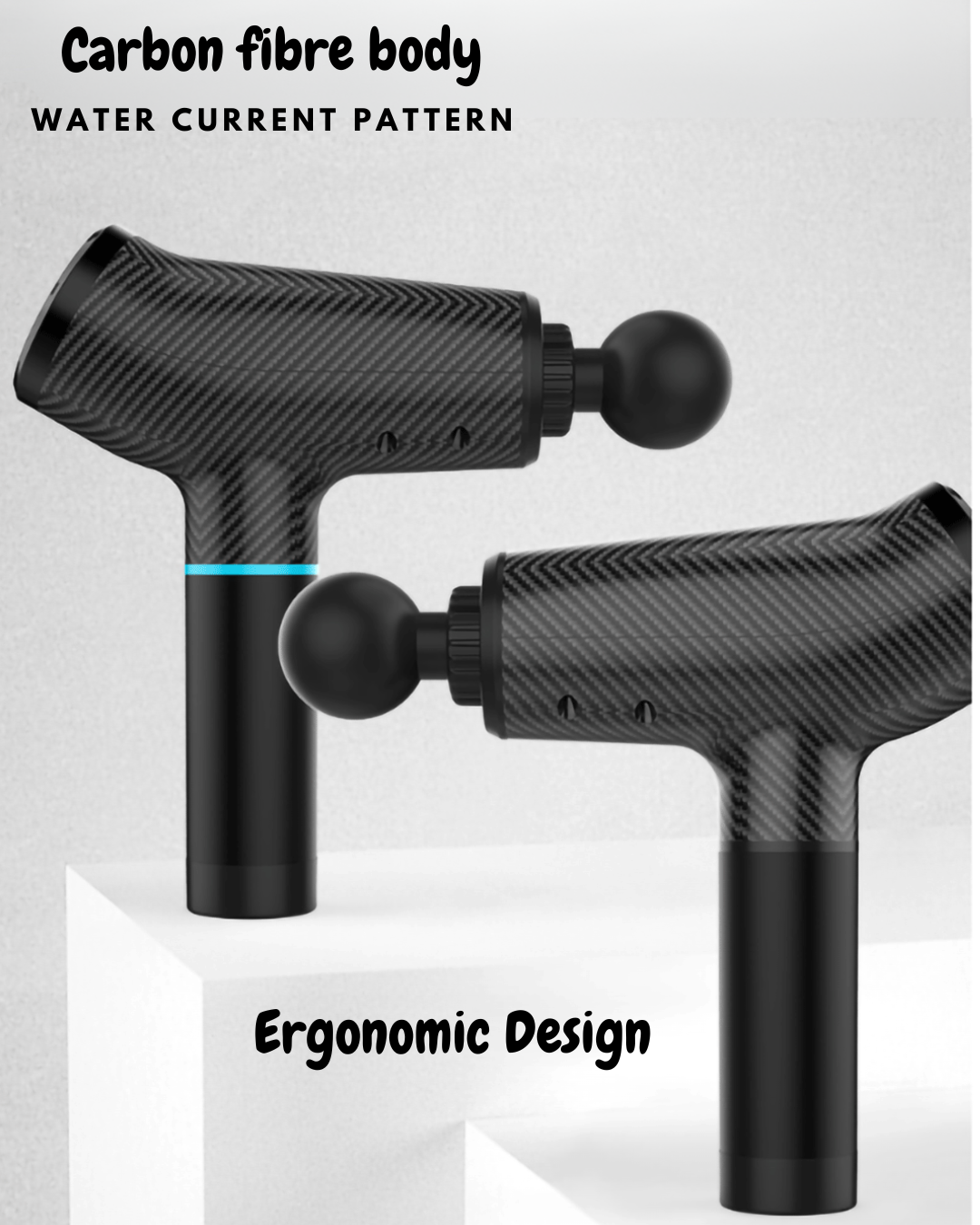 Charcoal Black Premium Performance Deep Tissue Massage Gun Six Heads 20 Intensity Curved