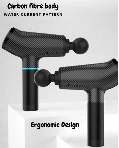 Charcoal Black Premium Performance Deep Tissue Massage Gun Six Heads 20 Intensity Curved