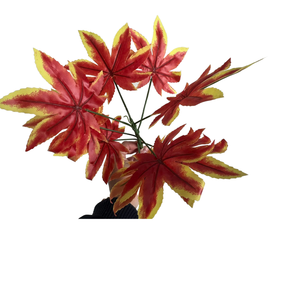 Susliving Faux Grass Red Maple Leaf 34cm