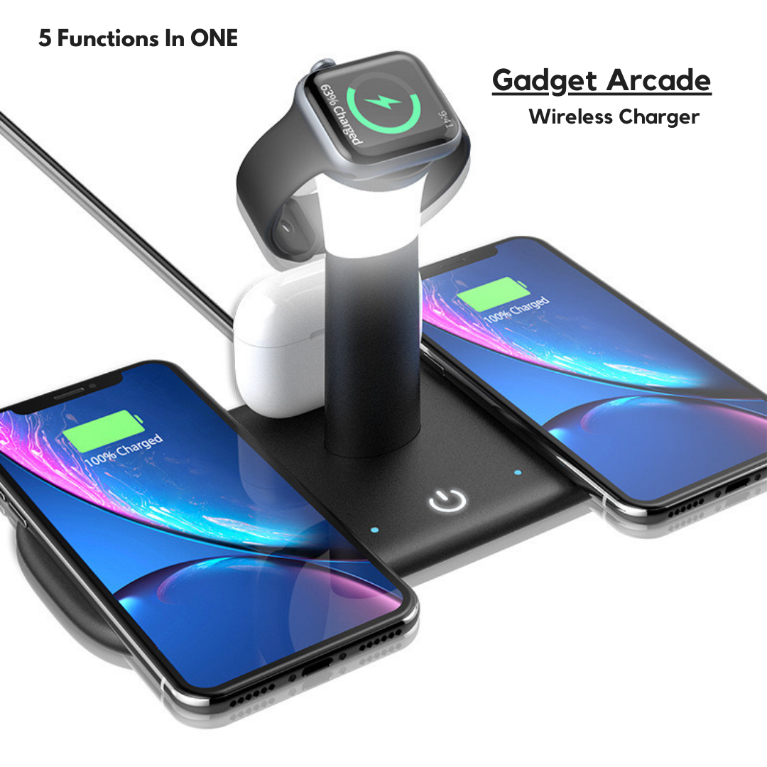 5 In 1 Wireless Qi Enabled Fast Charging Station Night Light for Smartphone