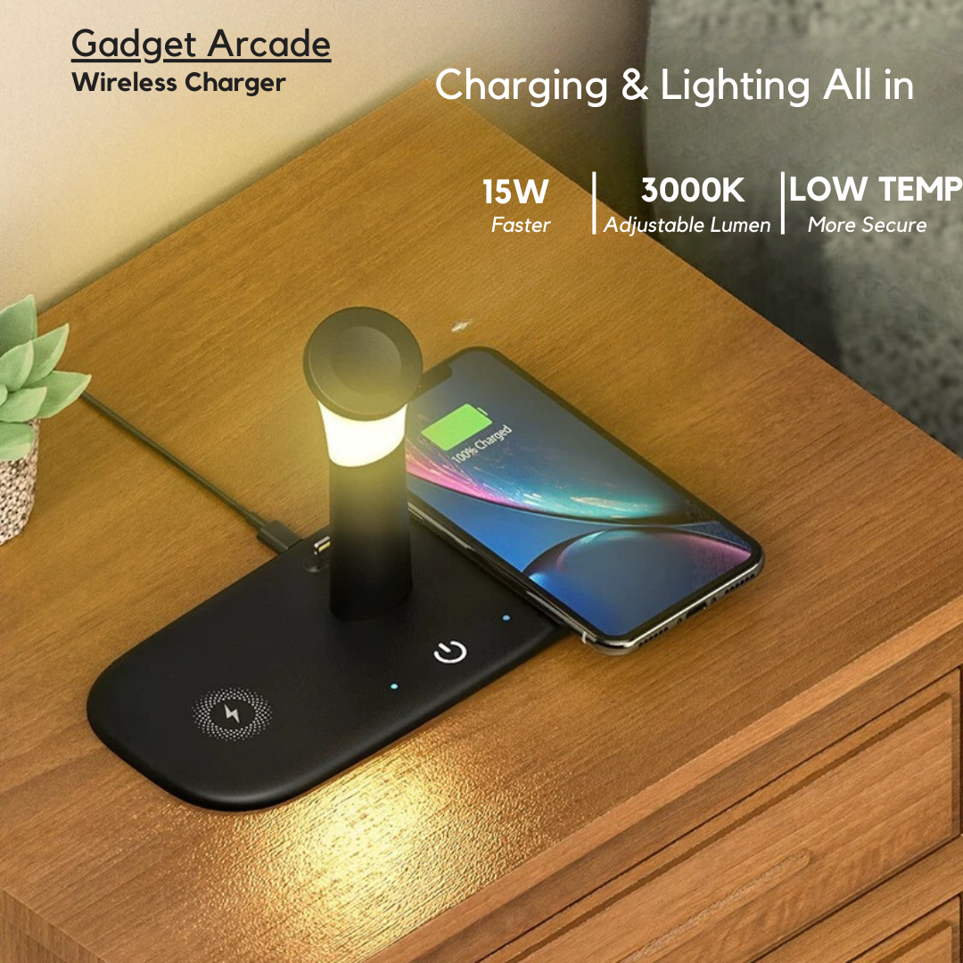 5 In 1 Wireless Qi Enabled Fast Charging Station Night Light for Smartphone