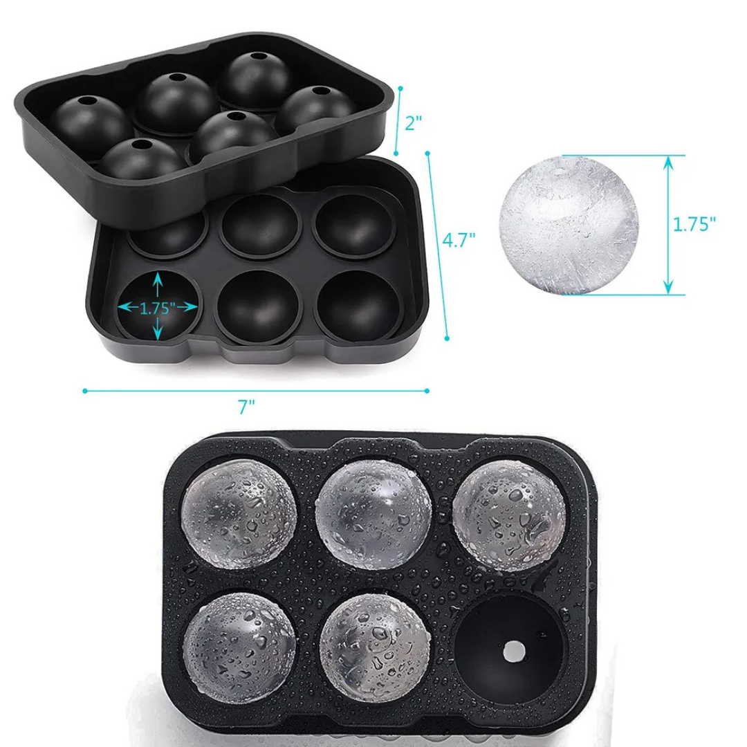 Large Round Ball mould Grid of six Ice Tray