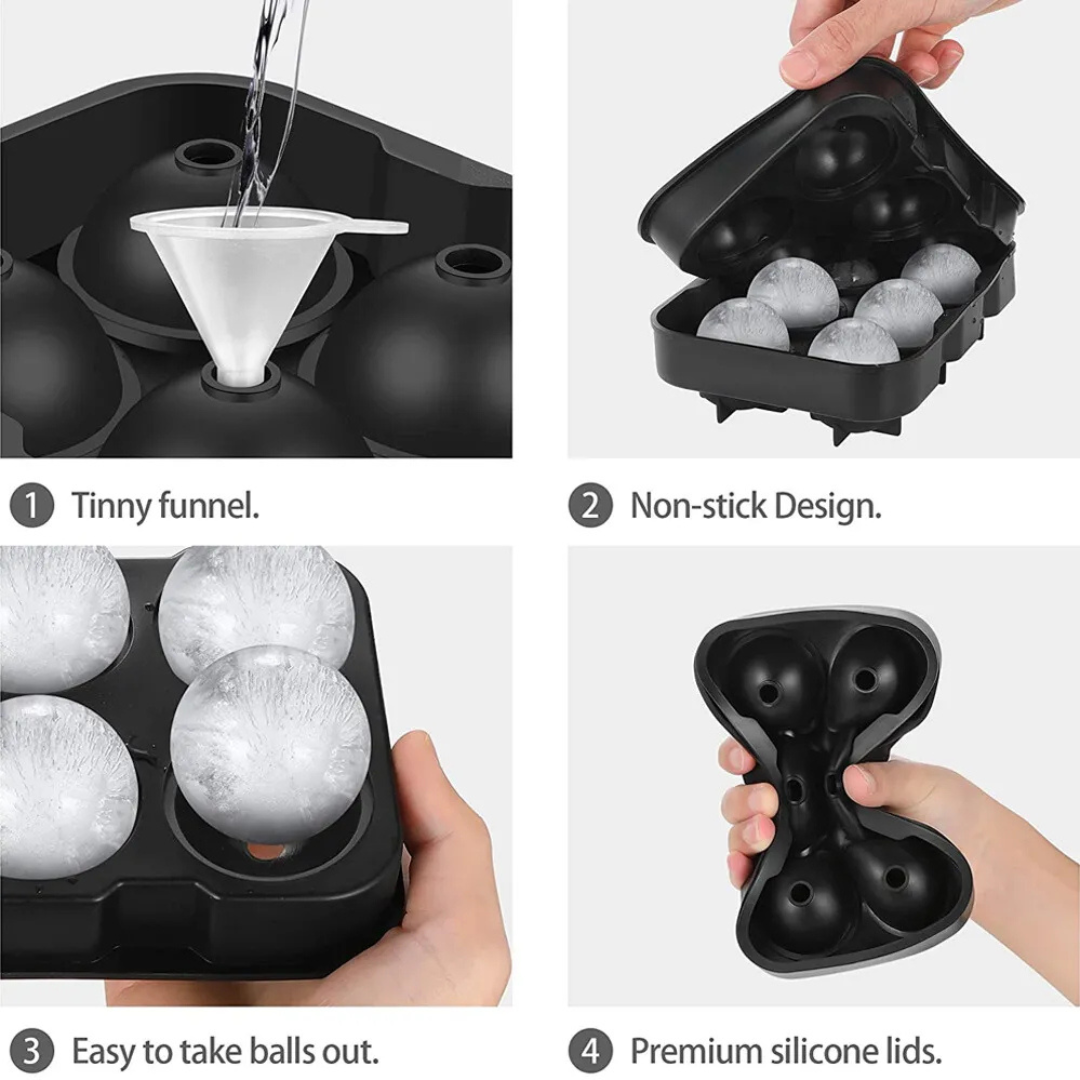 Large Round Ball mould Grid of six Ice Tray