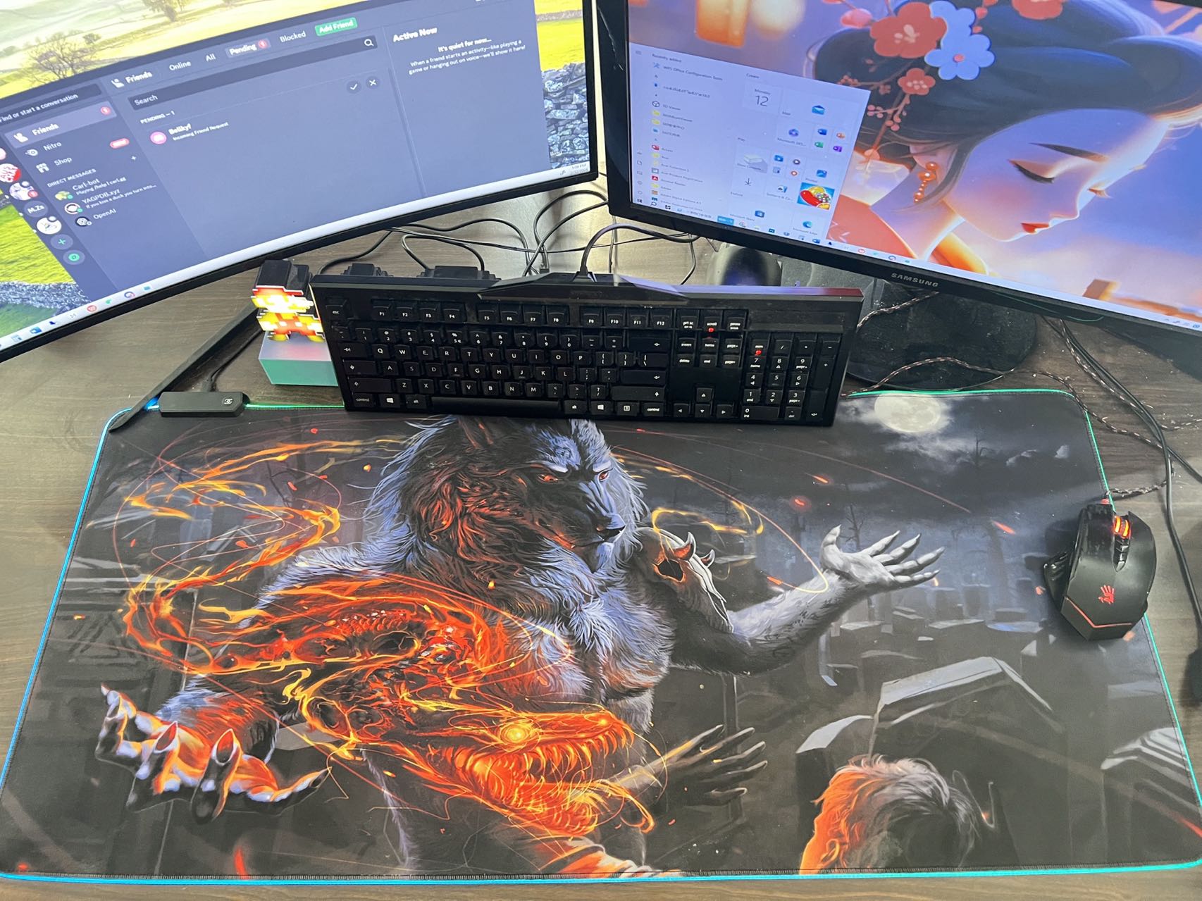 Werewolf RGB Gaming Mouse Pad Rubber Keyboard 800mm